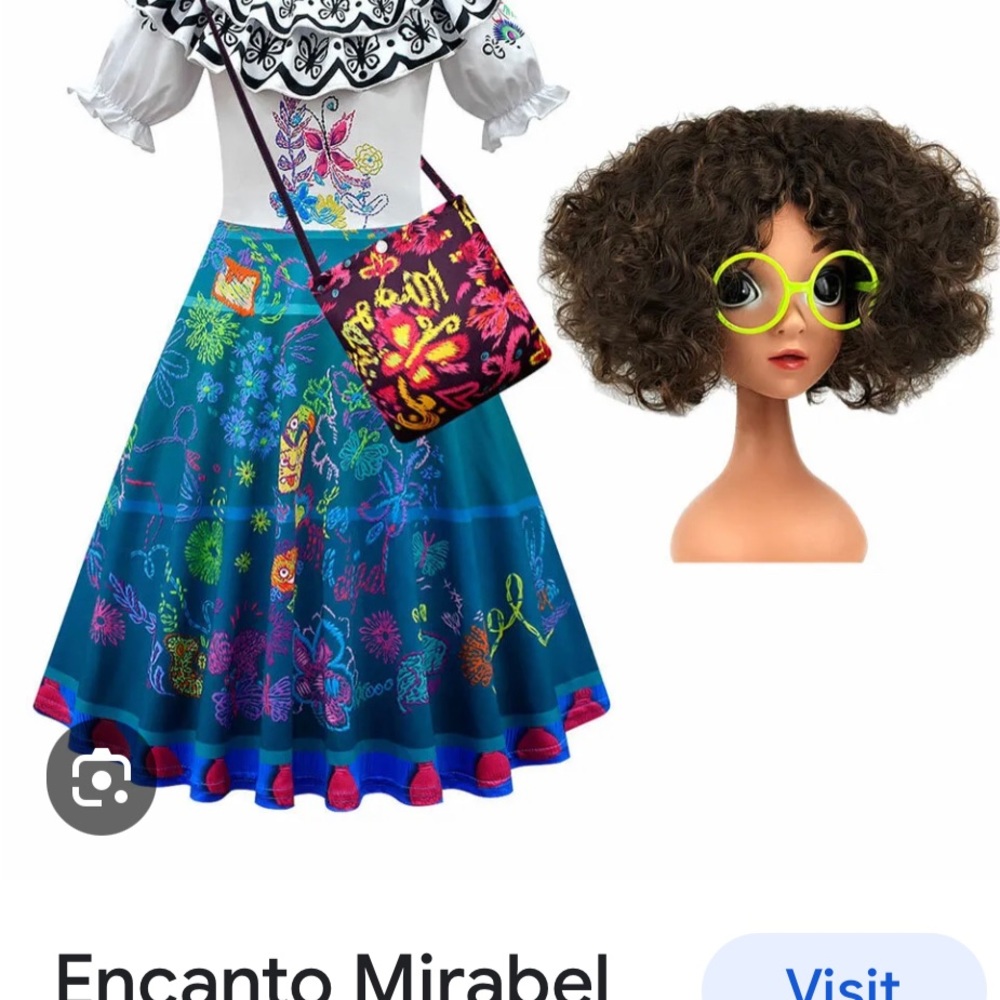 Encanto costume with wig and glasses. Qty 1 of 7/8, Qty 2 of 10/12